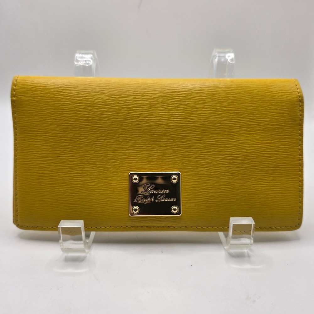 Lauren Ralph Lauren Yellow Pebbled Leather Slim Continental Wallet Gold Hardware